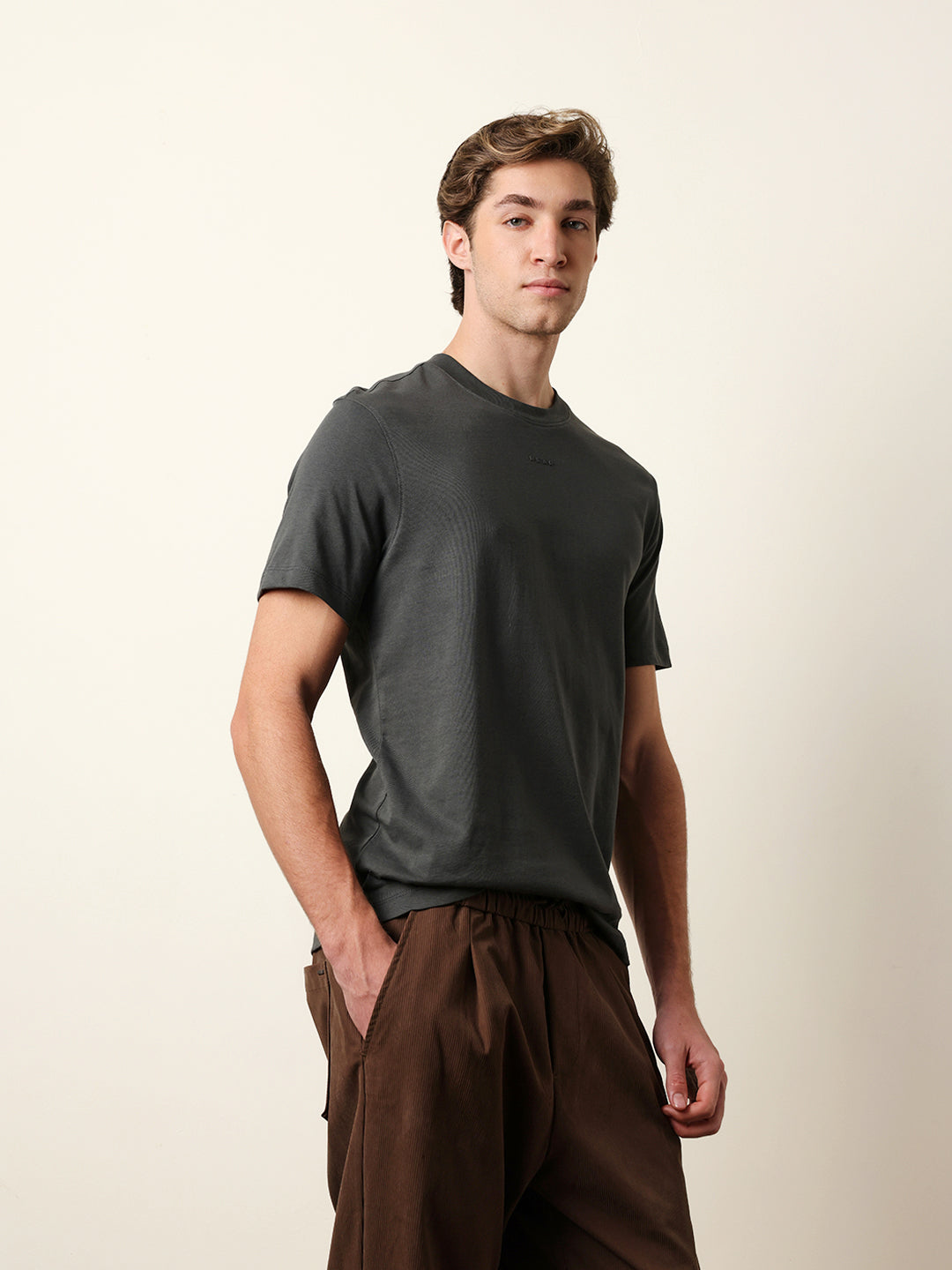 Men Grey Half Sleeve Regular T-Shirt