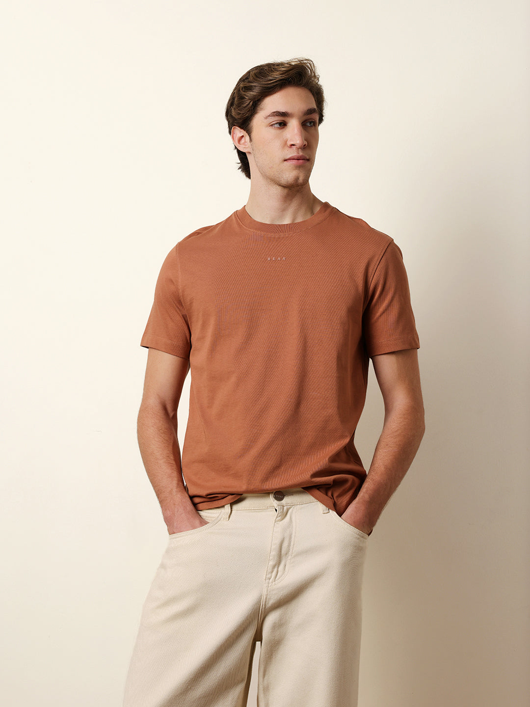 Men Beige Half Sleeve Regular T-Shirt