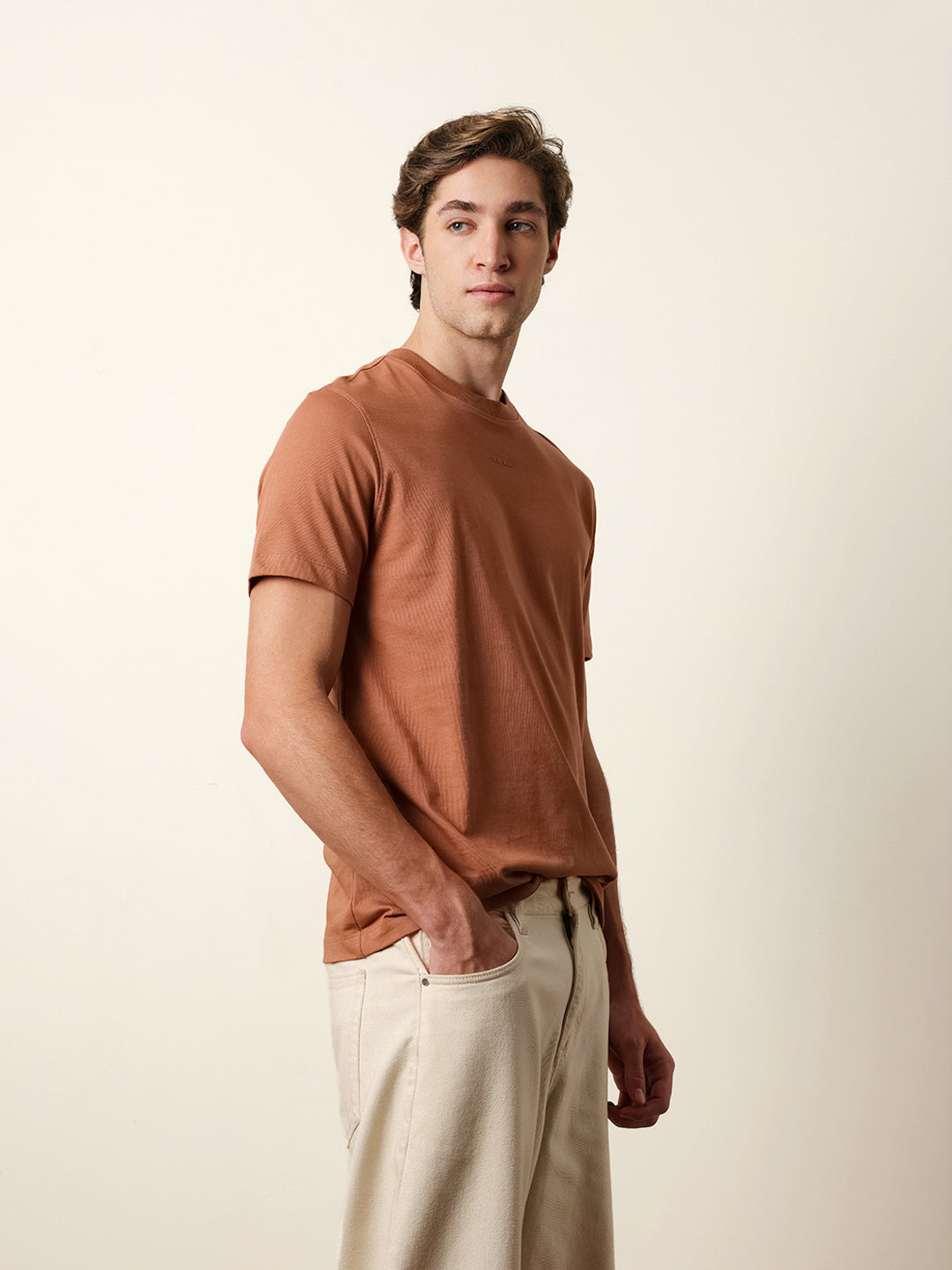 Men Beige Half Sleeve Regular T-Shirt