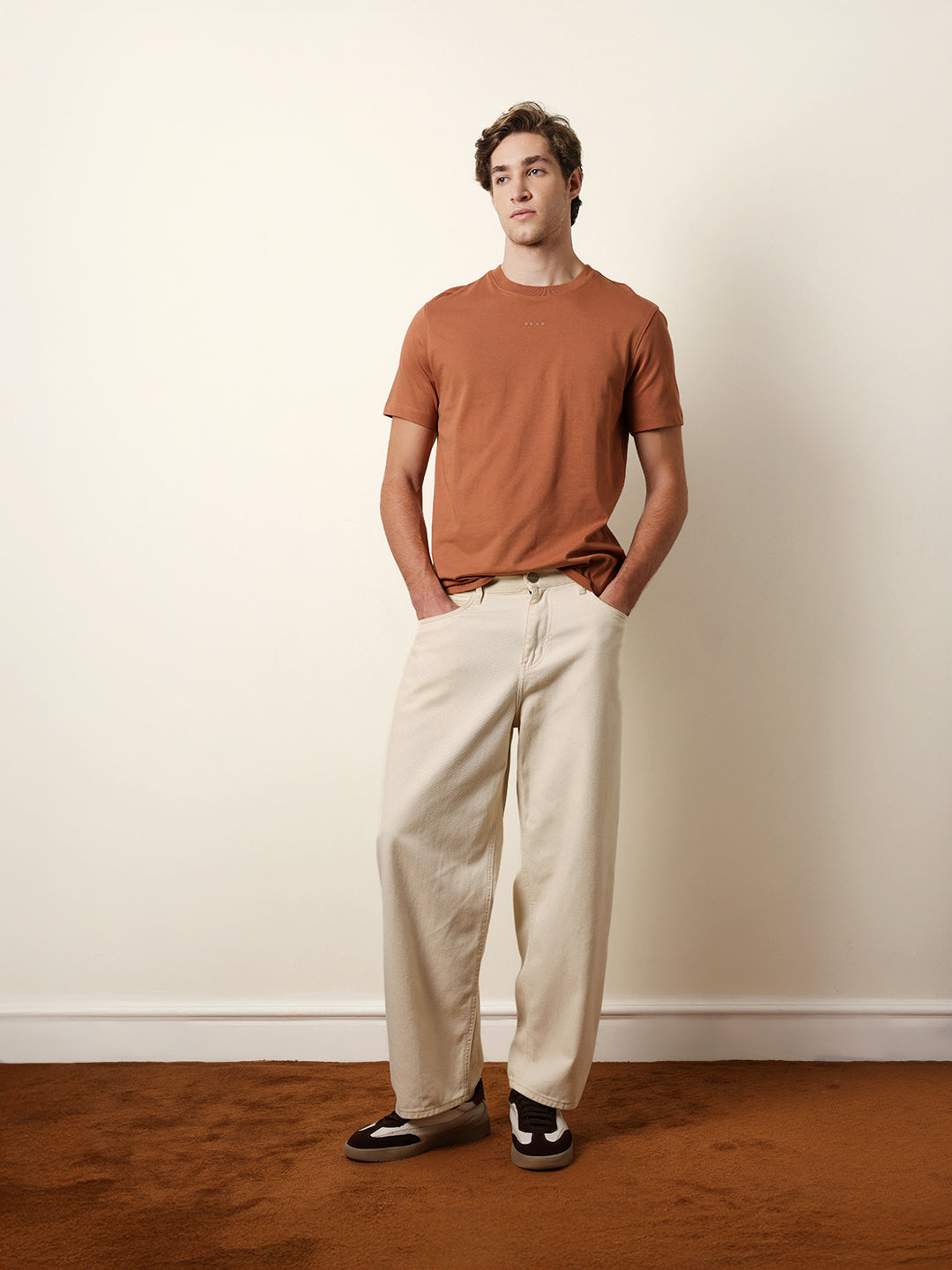 Men Beige Half Sleeve Regular T-Shirt