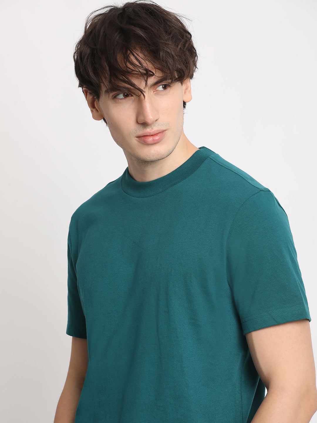 Men Teal Solid Regular Fit Round Neck T Shirt | The Bear House