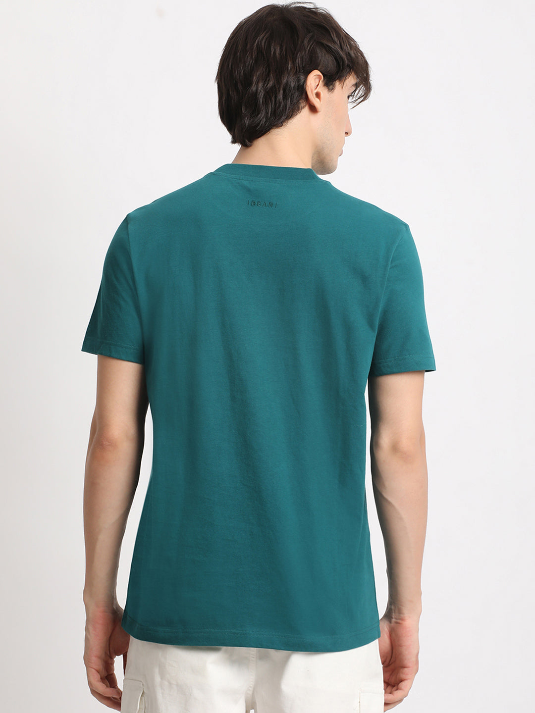 Men Teal Solid Regular Fit Round Neck T Shirt | The Bear House