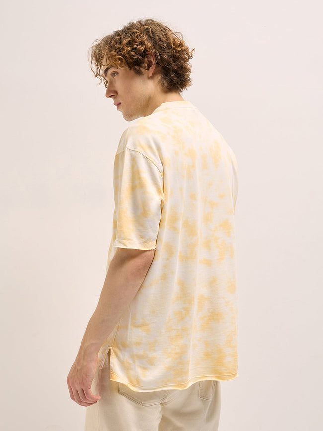 Men Soft Yellow Tie-Dye Oversize Crew Neck T-shirt