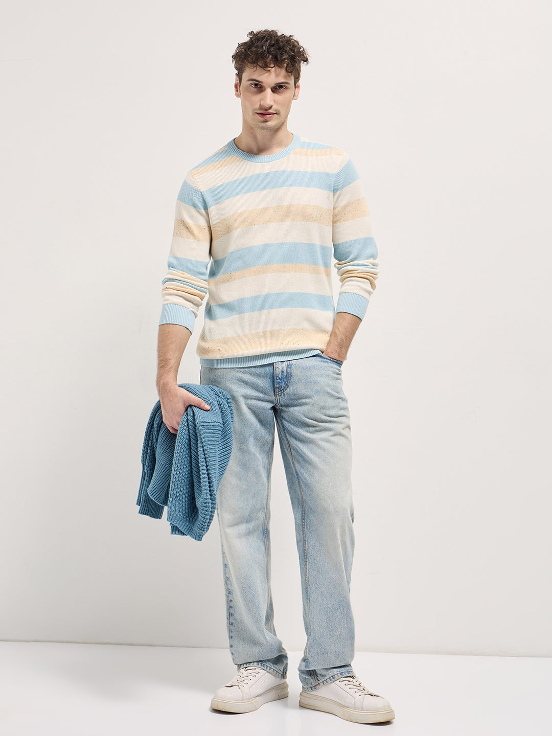 Men Multi-Color textured Striped Slim Fit Ribbed Crew Neck T-shirt