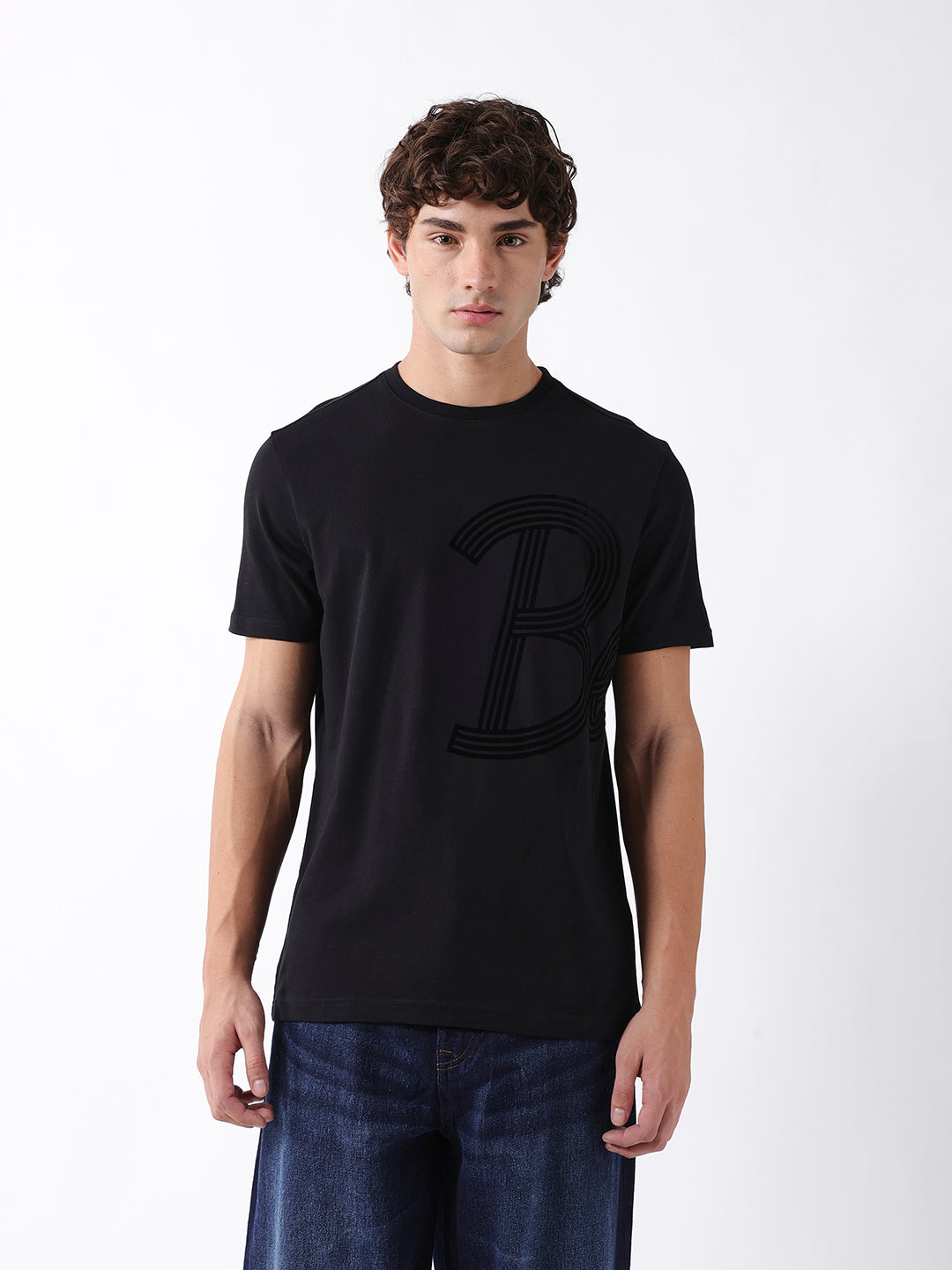Men Black Graphic Cotton Crew Neck T-Shirt