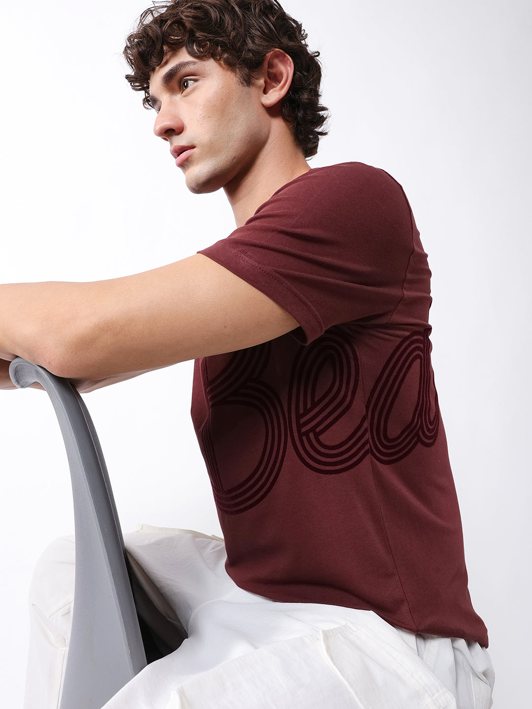 Men Maroon Graphic Cotton Crew Neck T-Shirt