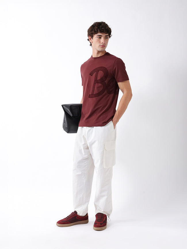 Men Maroon Graphic Cotton Crew Neck T-Shirt