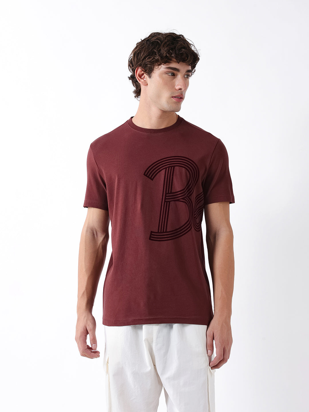 Men Maroon Graphic Cotton Crew Neck T-Shirt