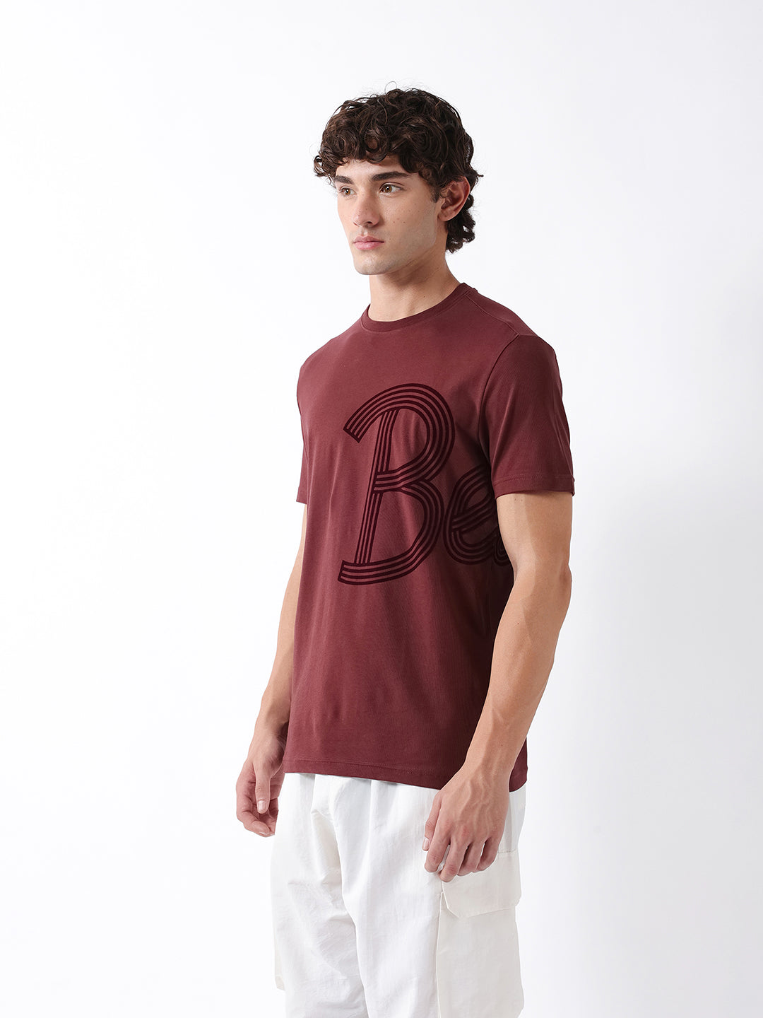 Men Maroon Graphic Cotton Crew Neck T-Shirt