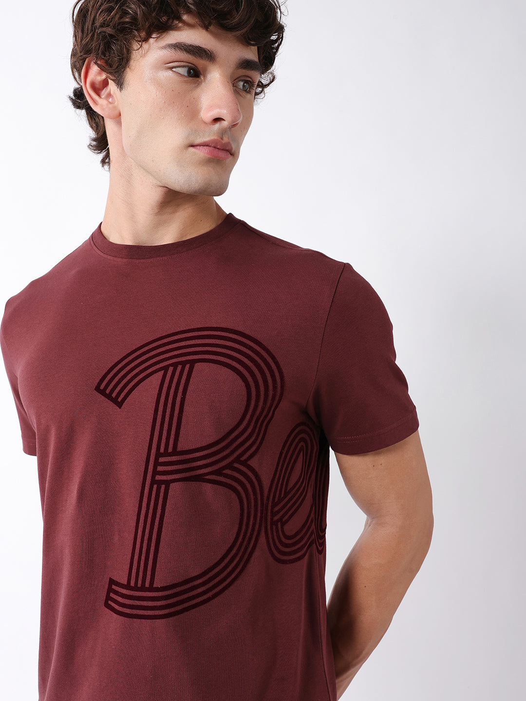 Men Maroon Graphic Cotton Crew Neck T-Shirt