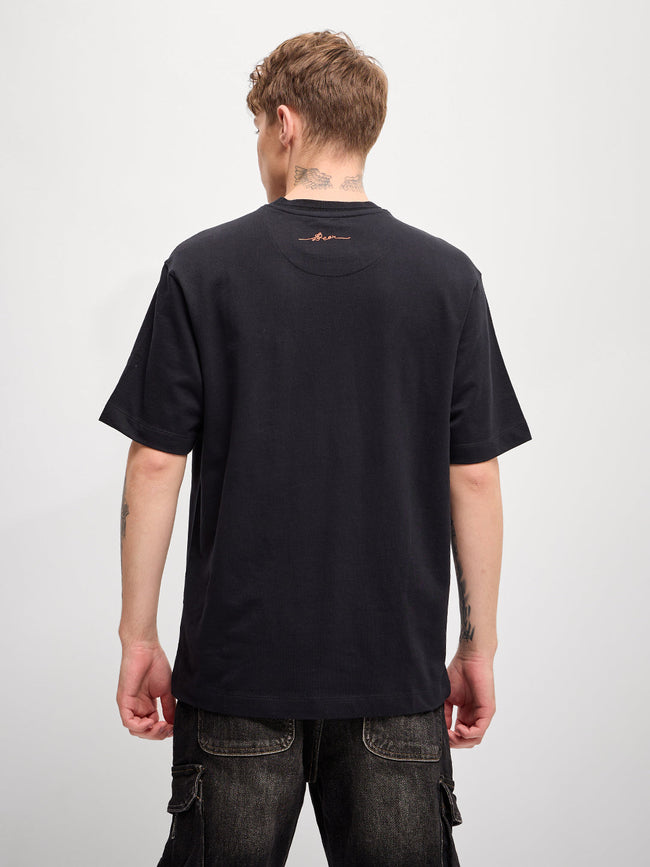 Men Black digital print Crew Neck T-Shirt