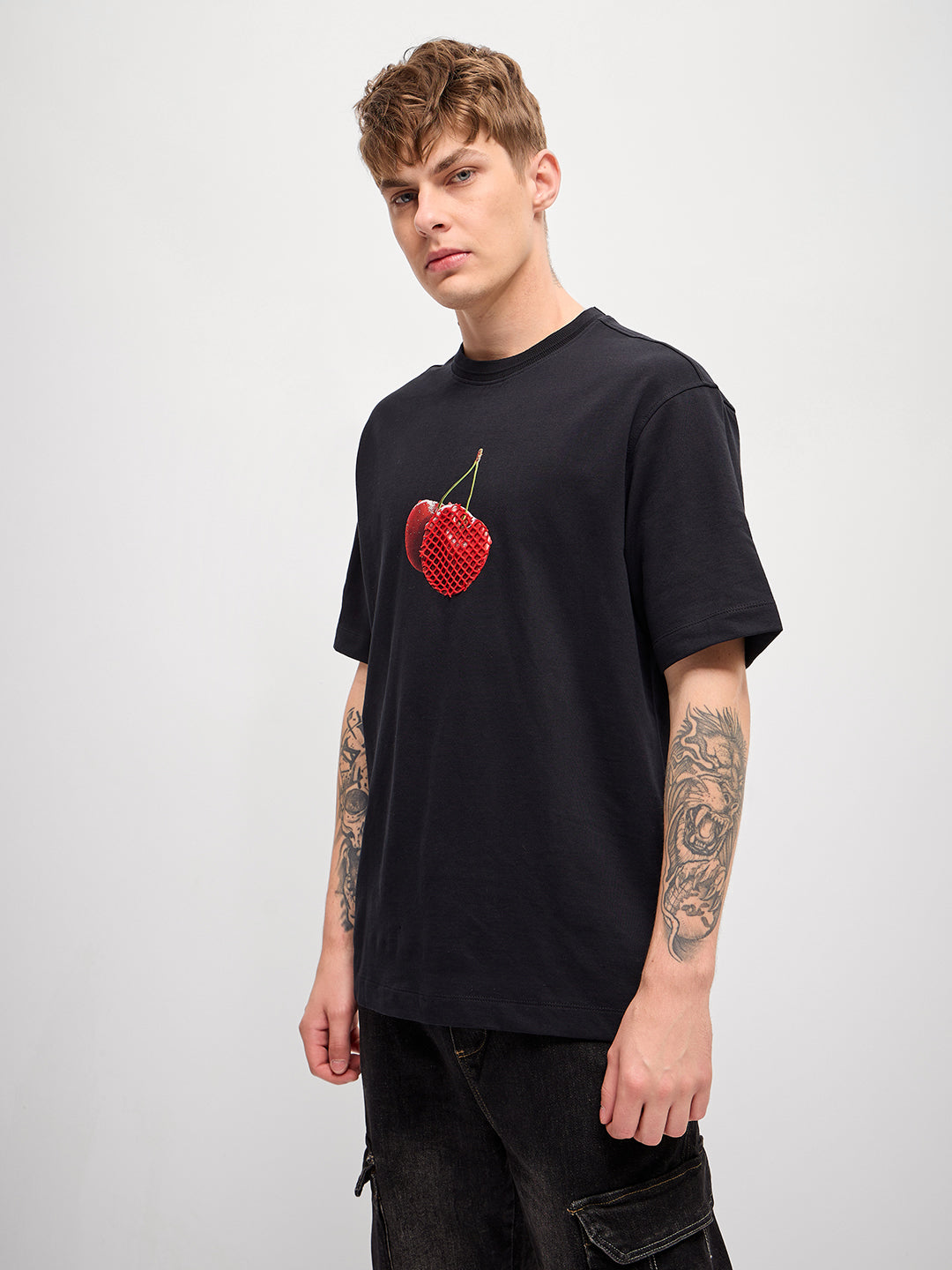 Men Black digital print Crew Neck T-Shirt