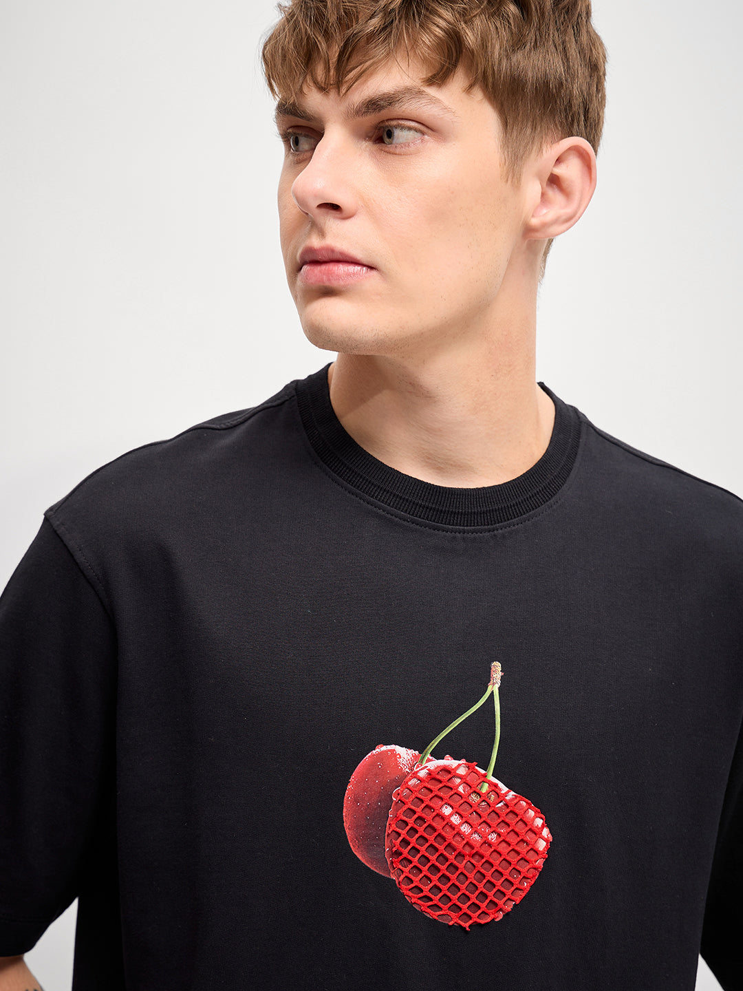 Men Black digital print Crew Neck T-Shirt