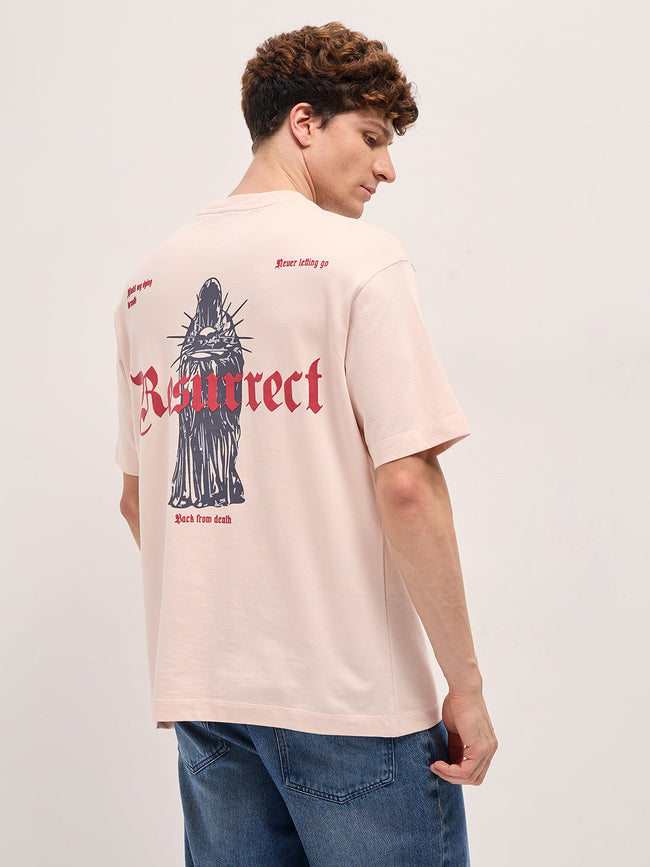 Men Peach Oversize Graphic Print T-shirt