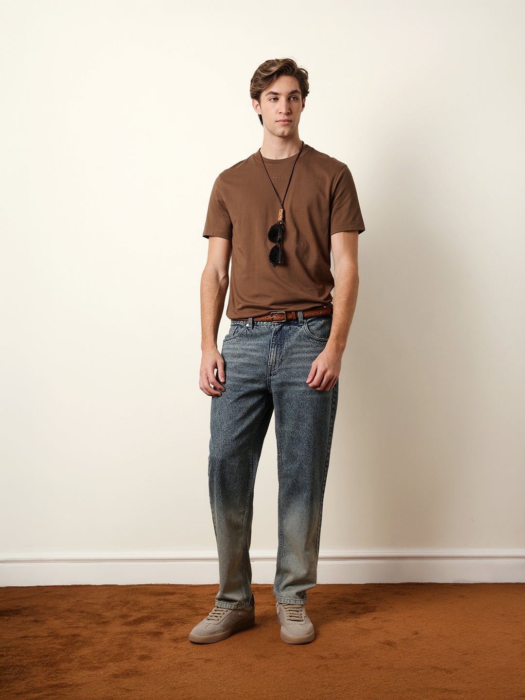 Men Brown Half Sleeve Regular T-Shirt