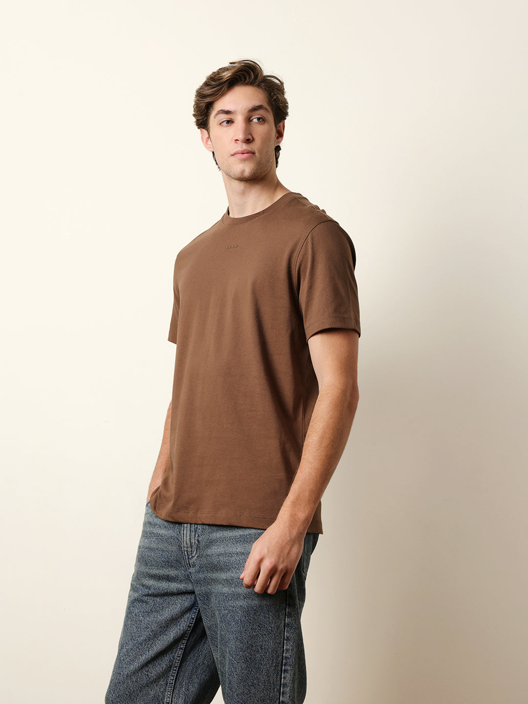 Men Brown Half Sleeve Regular T-Shirt