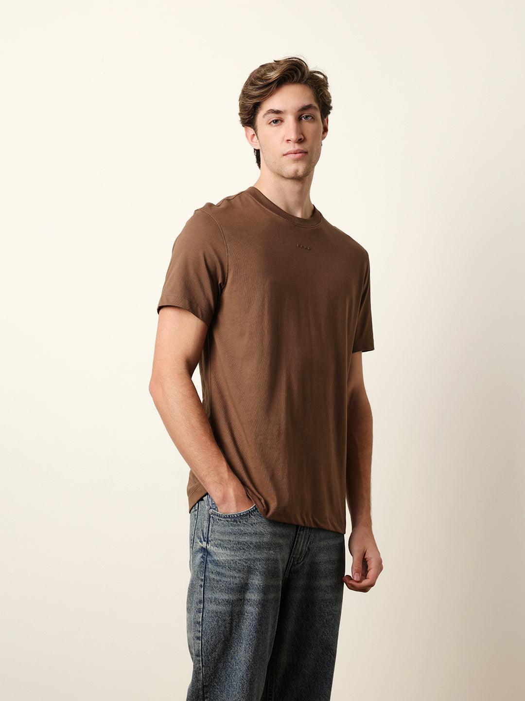 Men Brown Half Sleeve Regular T-Shirt