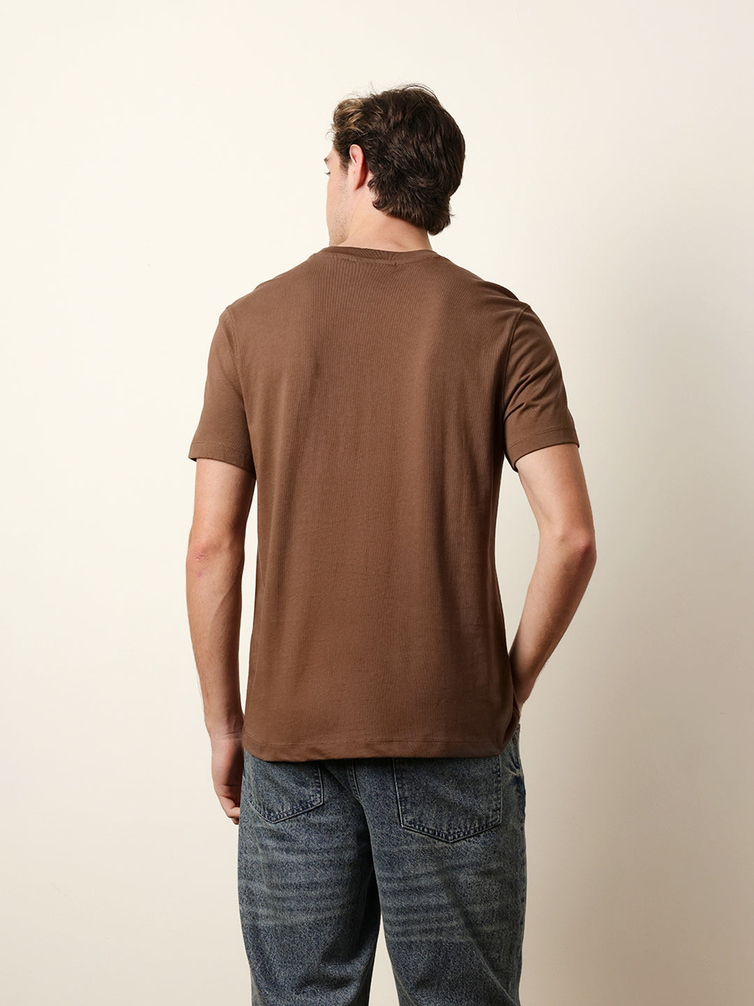 Men Brown Half Sleeve Regular T-Shirt