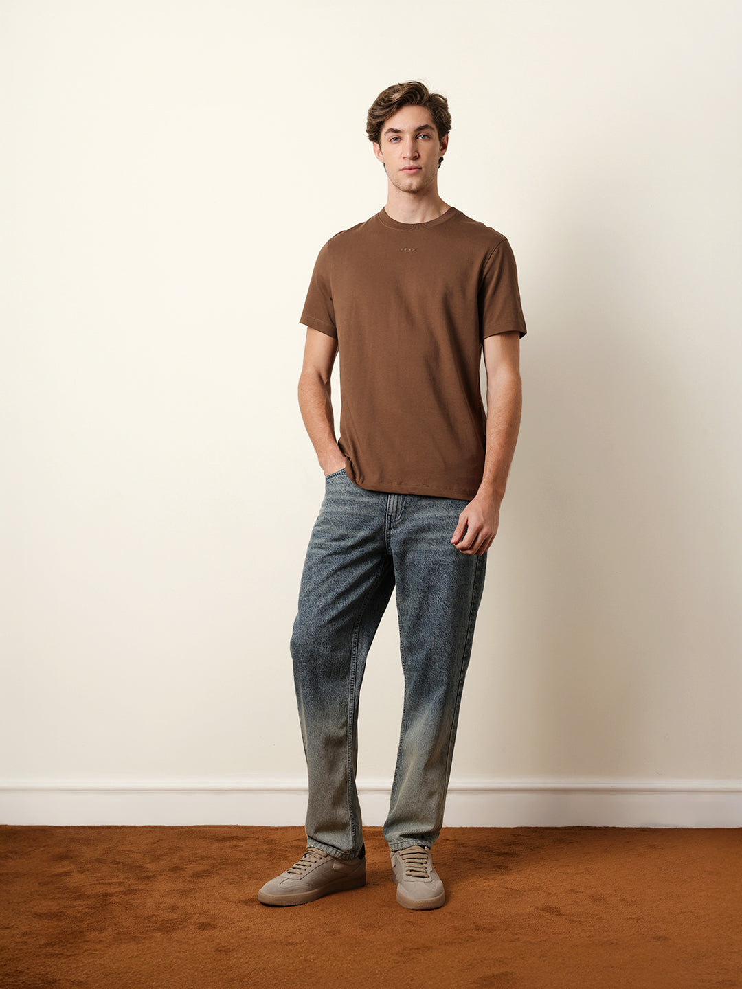 Men Brown Half Sleeve Regular T-Shirt