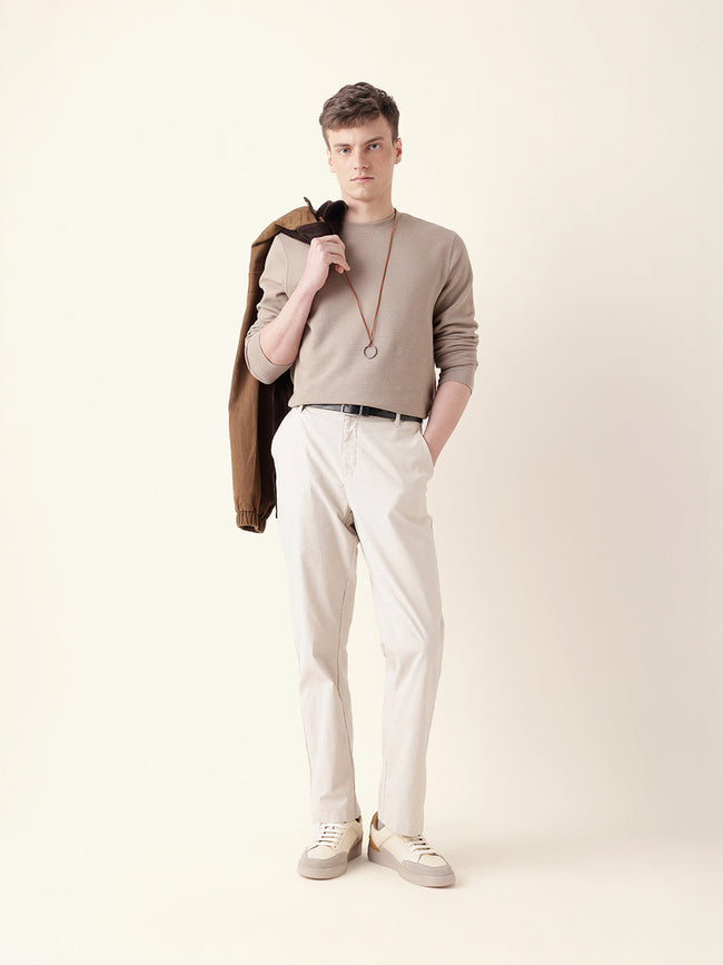Men Brown Full Sleeve Regular T-Shirt