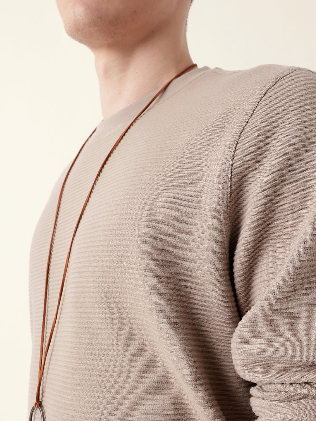 Men Brown Full Sleeve Regular T-Shirt