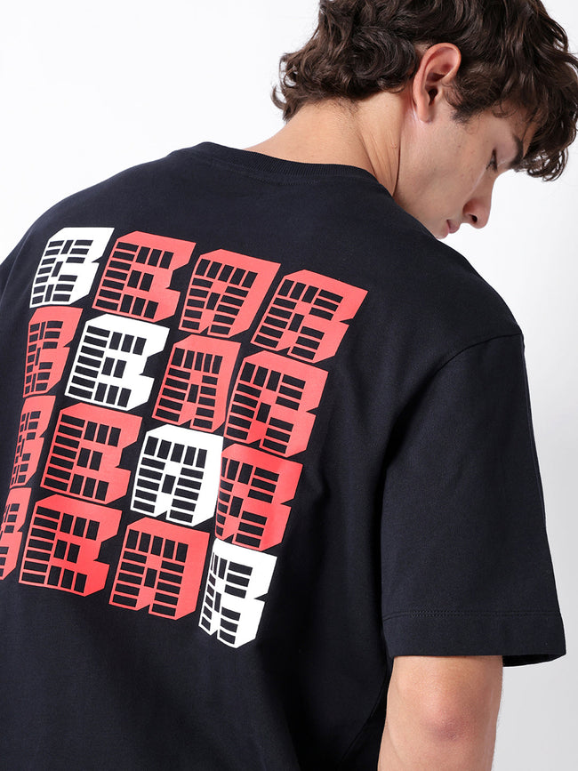 Men Black Cotton Printed T-Shirt