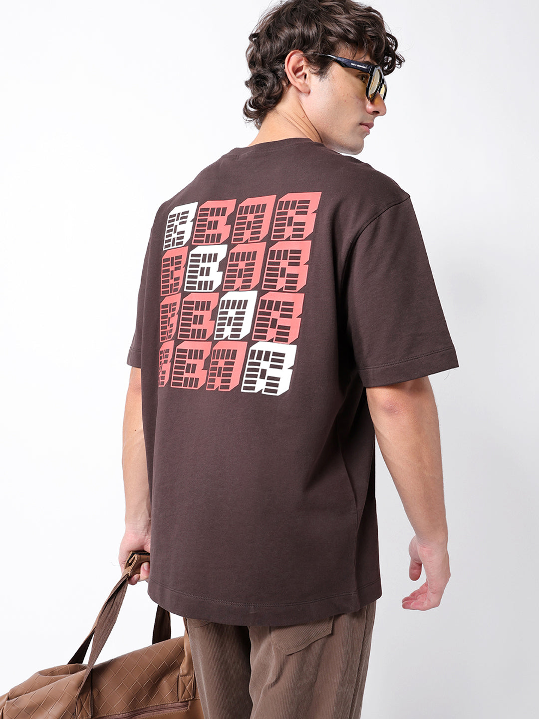 Men Brown Cotton Printed T-Shirt