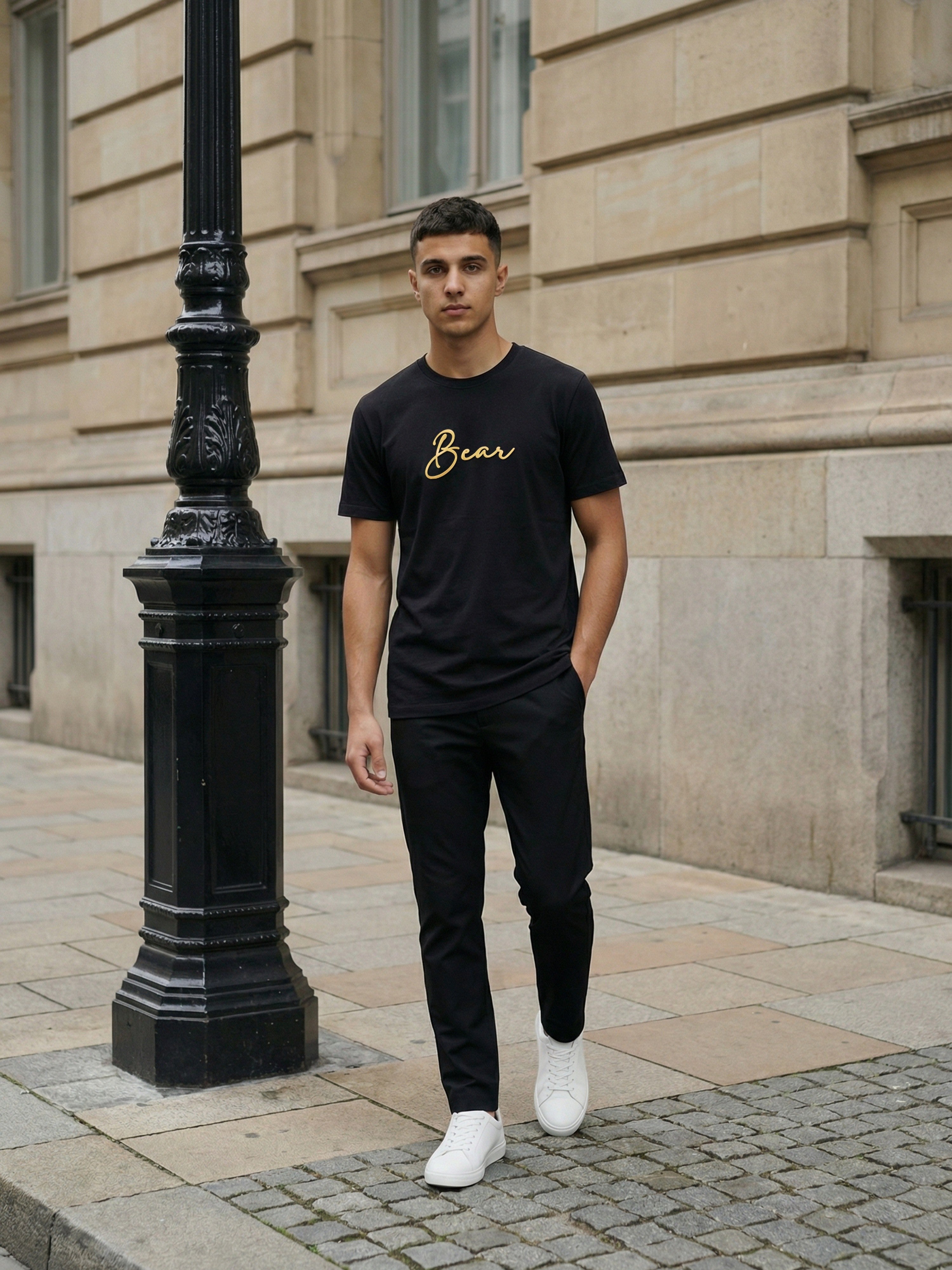 Men Black Solid Cotton T-Shirt