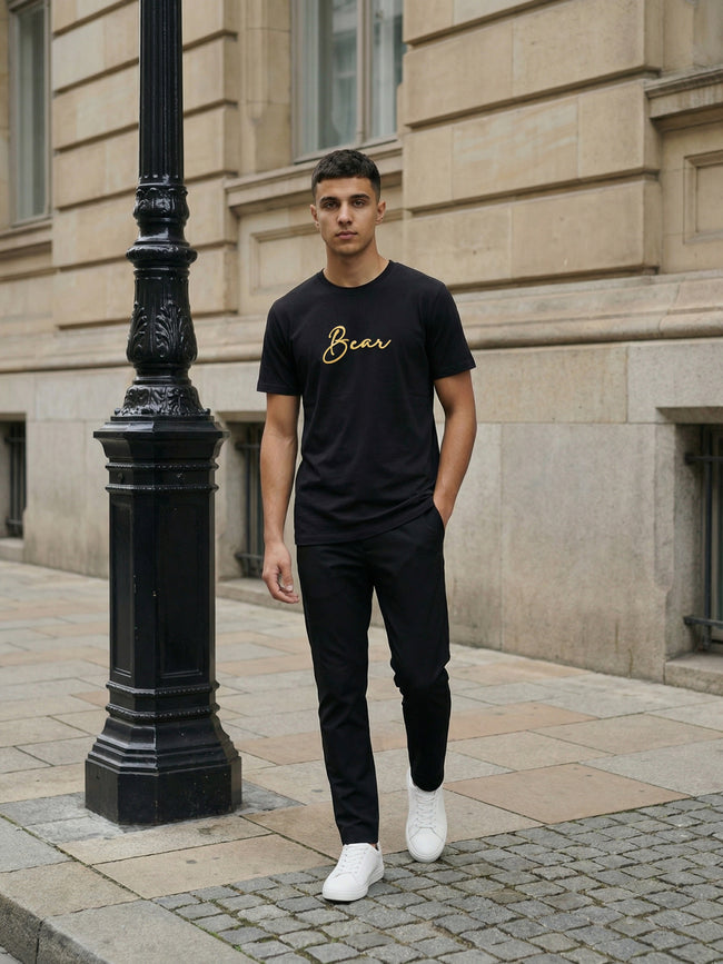 Men Black Solid Cotton T-Shirt