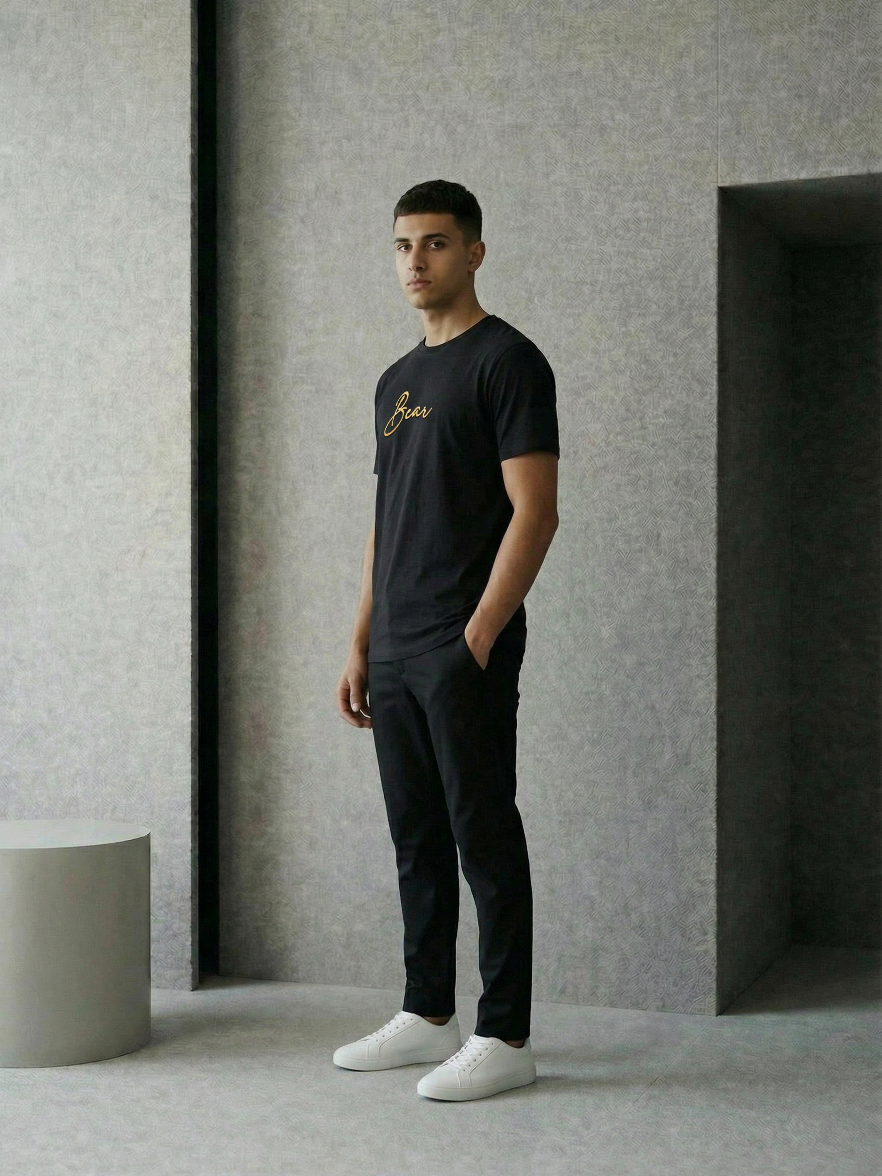 Men Black Solid Cotton T-Shirt