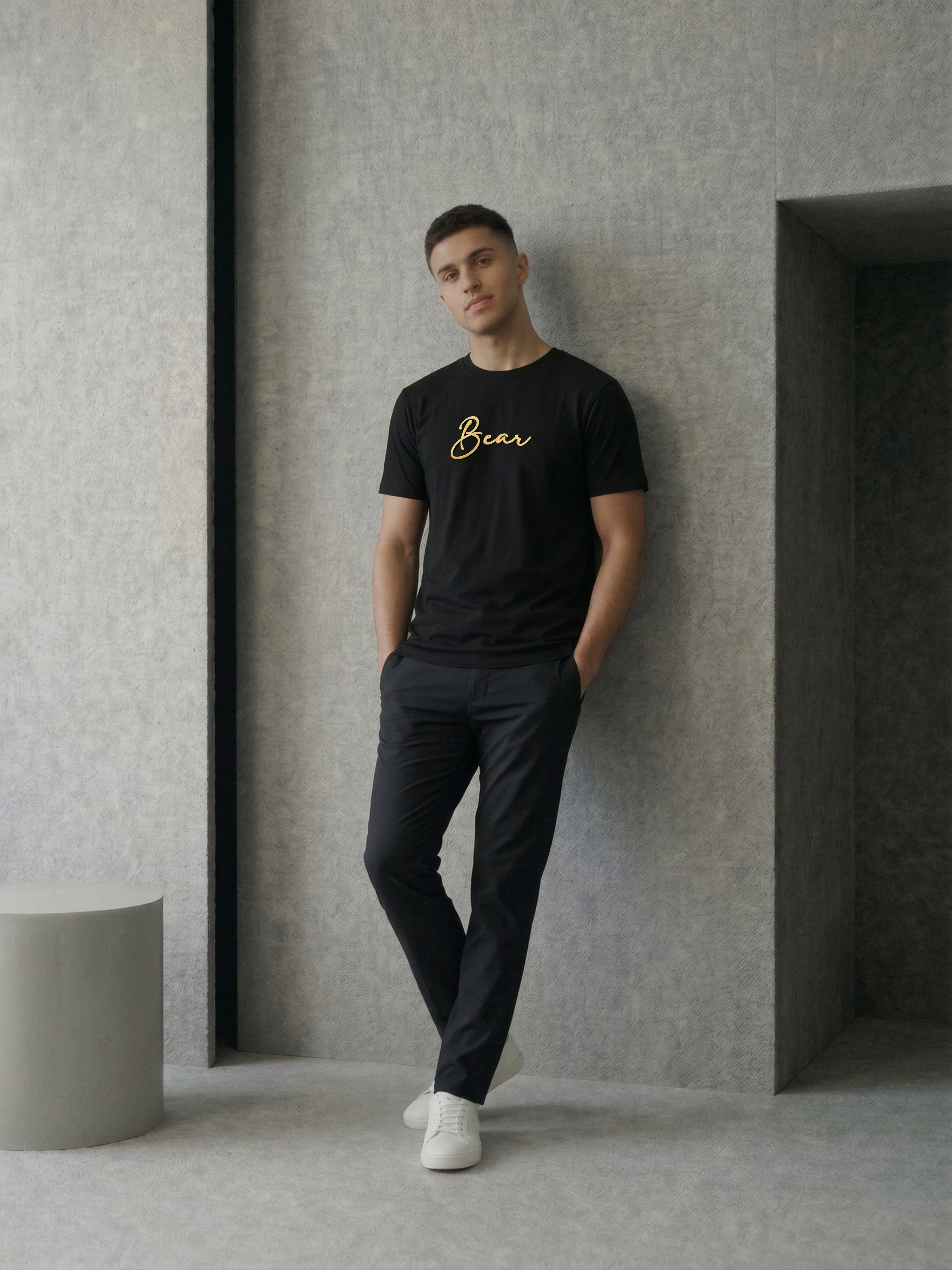 Men Black Solid Cotton T-Shirt