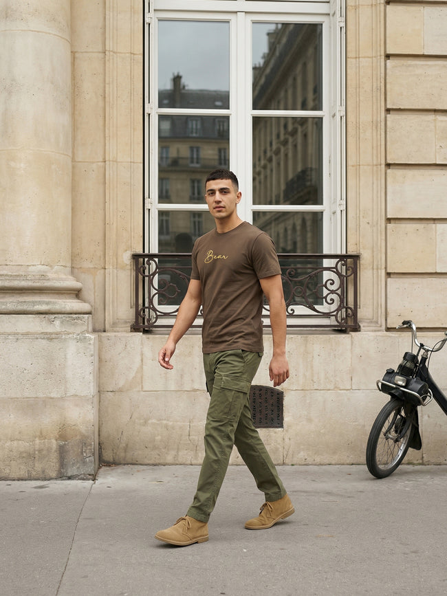 Men Olive Solid Cotton T-Shirt
