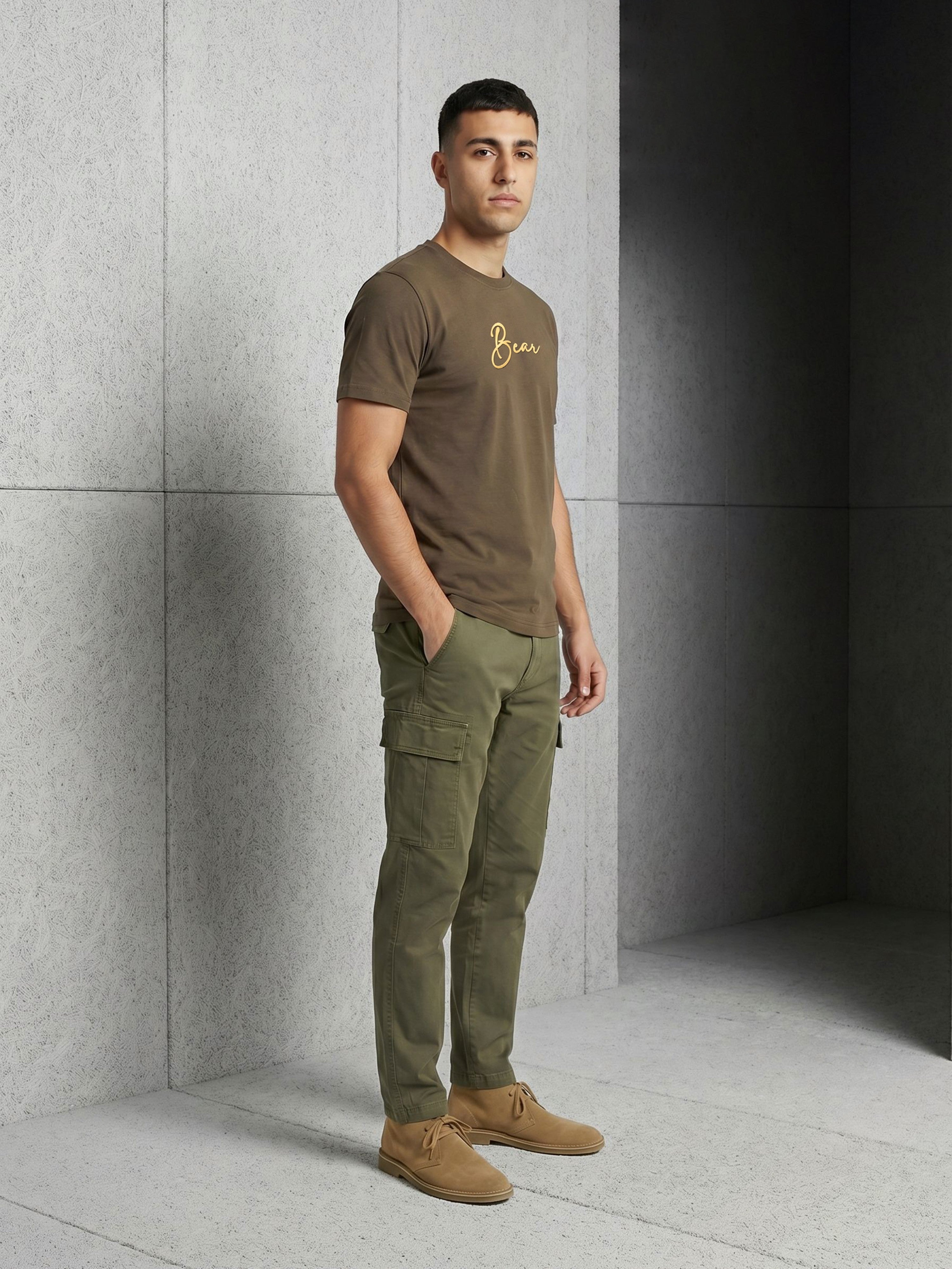 Men Olive Solid Cotton T-Shirt