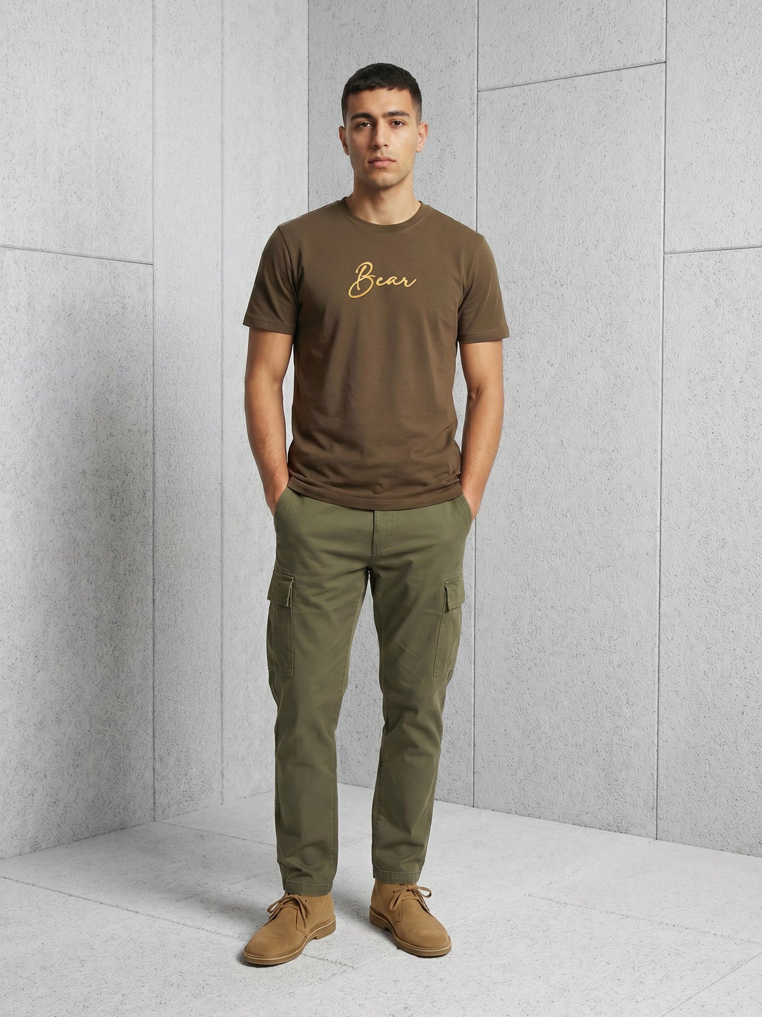 Men Olive Solid Cotton T-Shirt