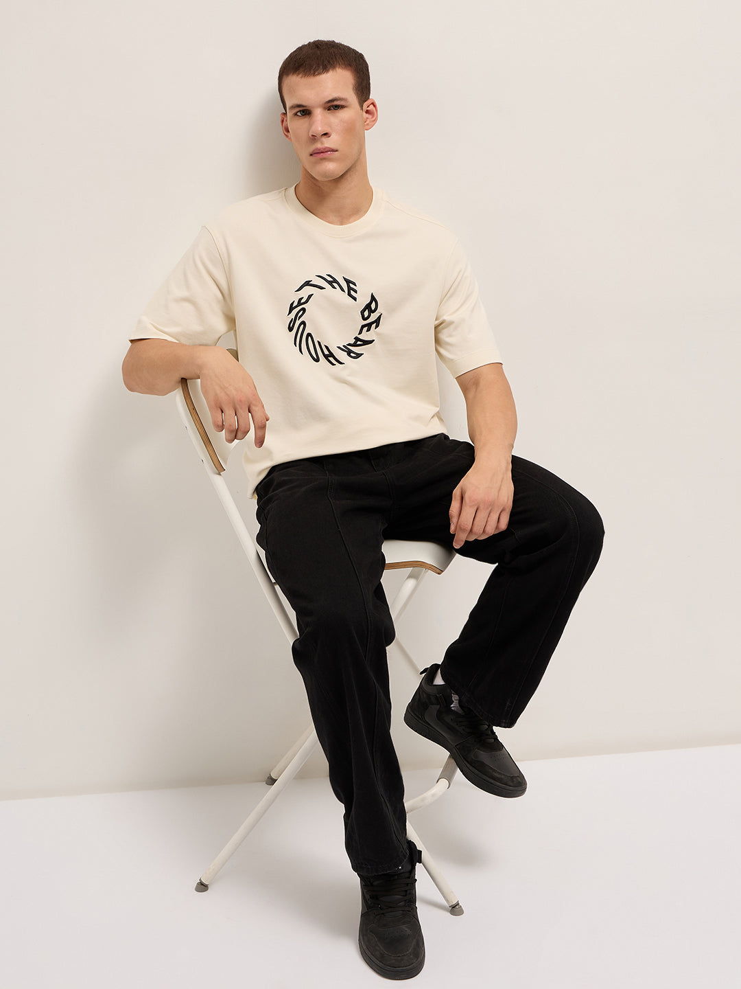 Men Cream Oversized T-Shirt