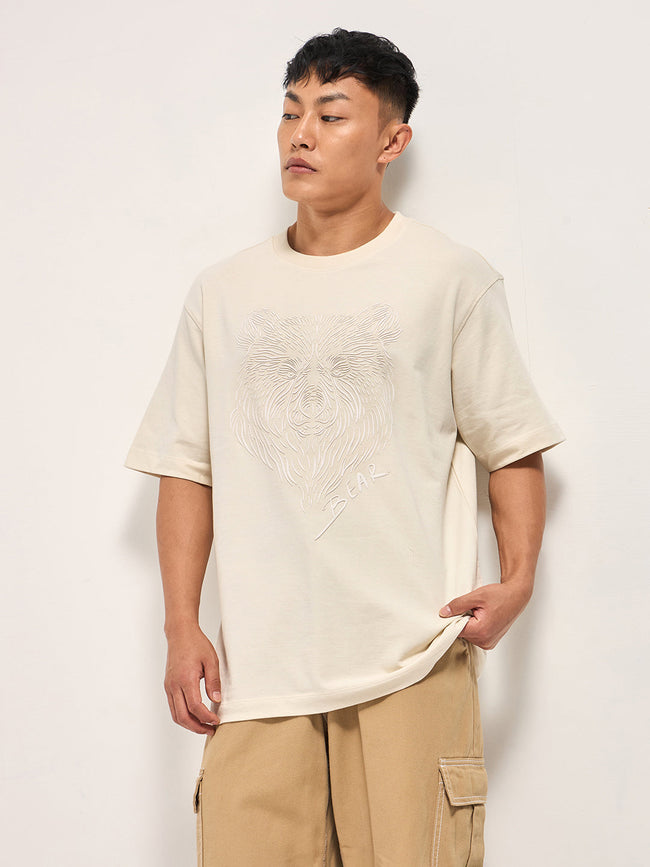 Men Cream Oversized T-Shirt
