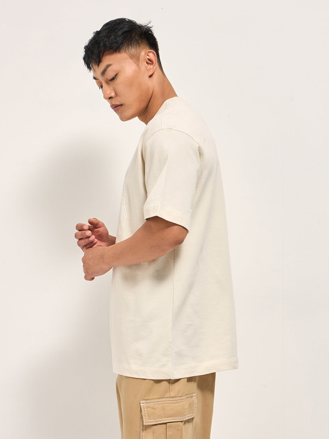 Men Cream Oversized T-Shirt