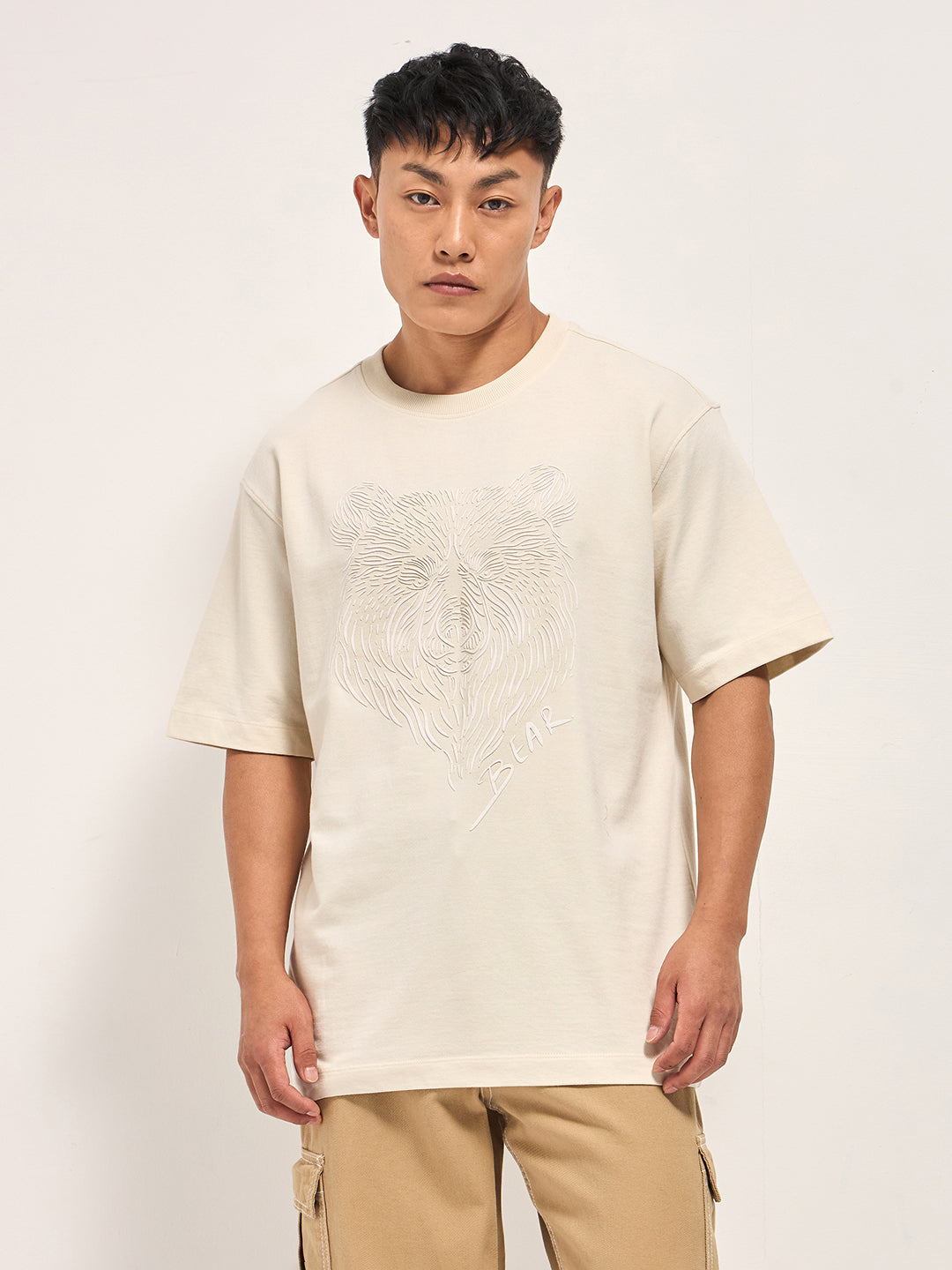 Men Cream Oversized T-Shirt