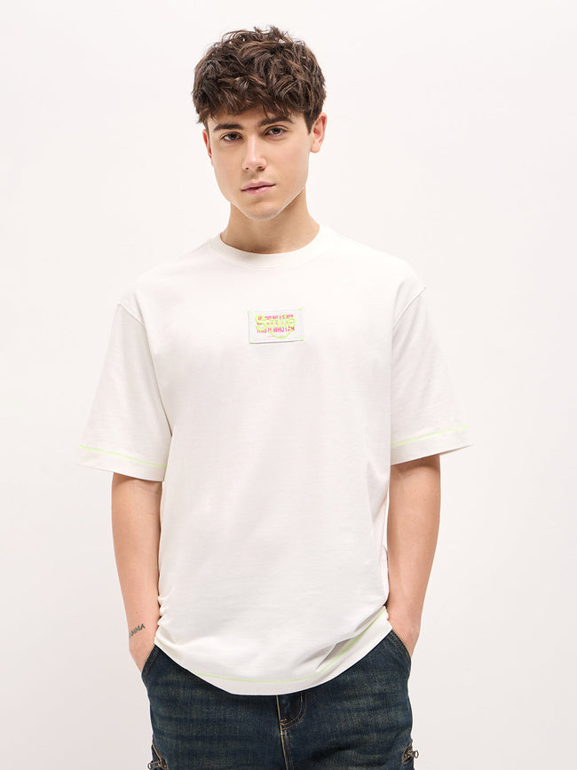 Men White Oversized Crew Neck T-shirt