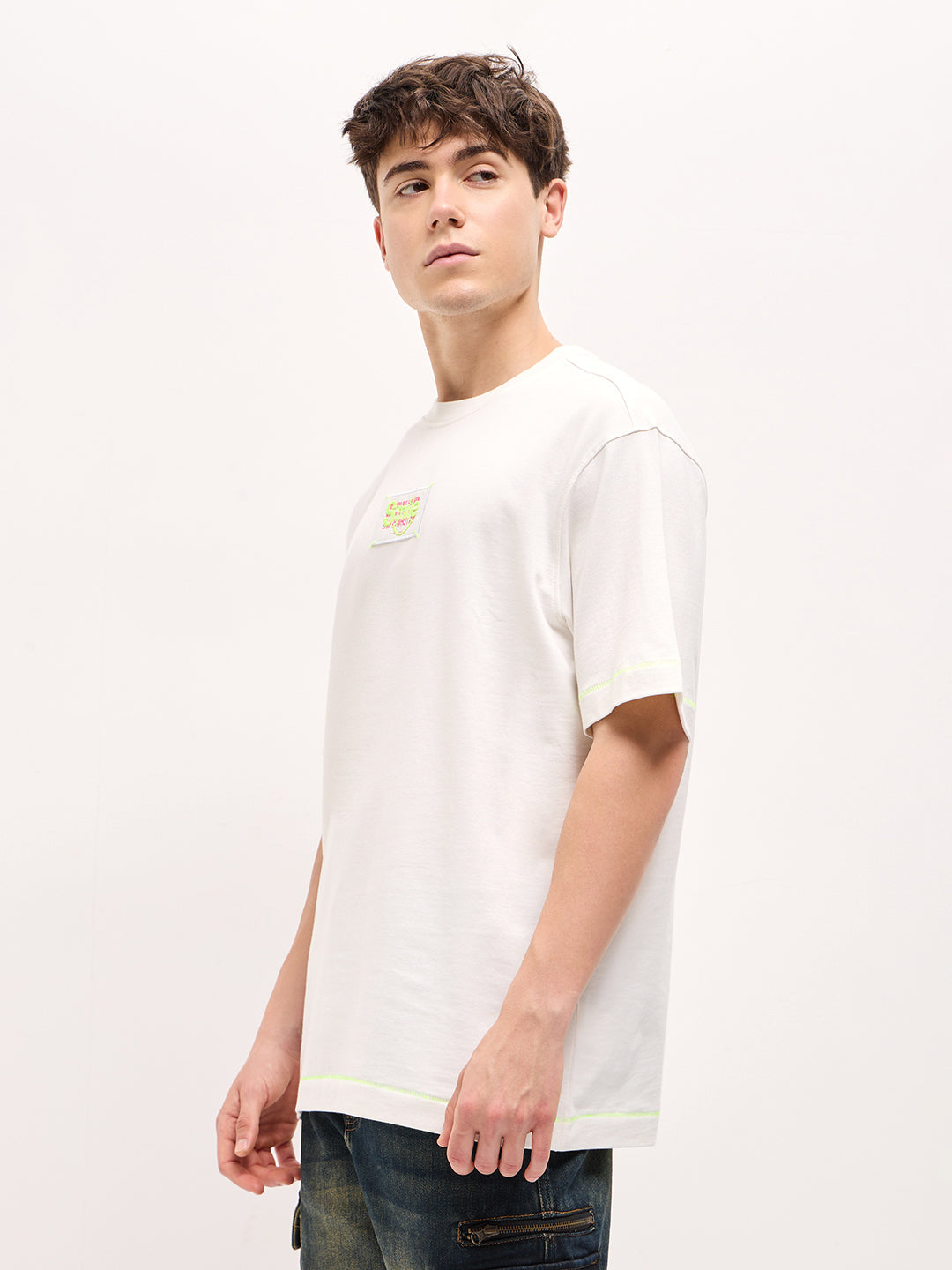 Men White Oversized Crew Neck T-shirt
