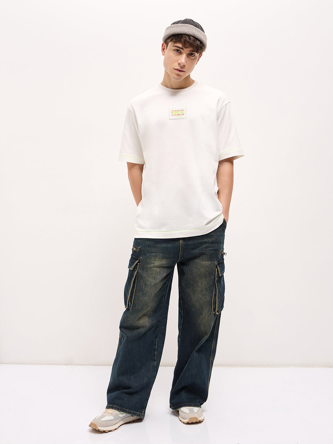 Men White Oversized Crew Neck T-shirt