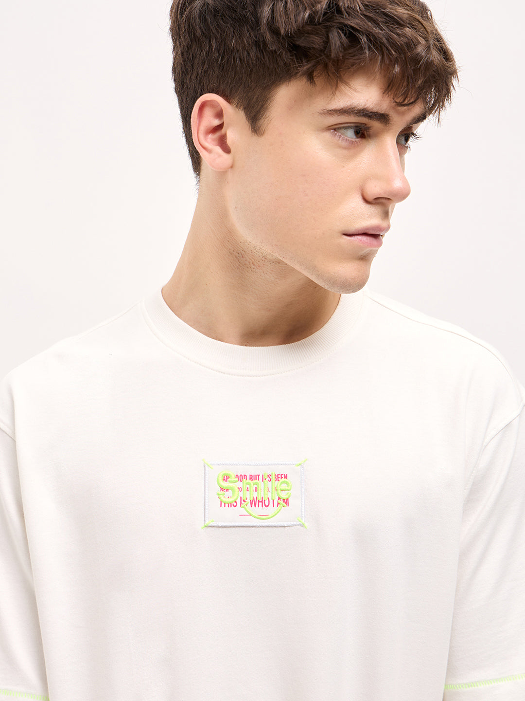 Men White Oversized Crew Neck T-shirt