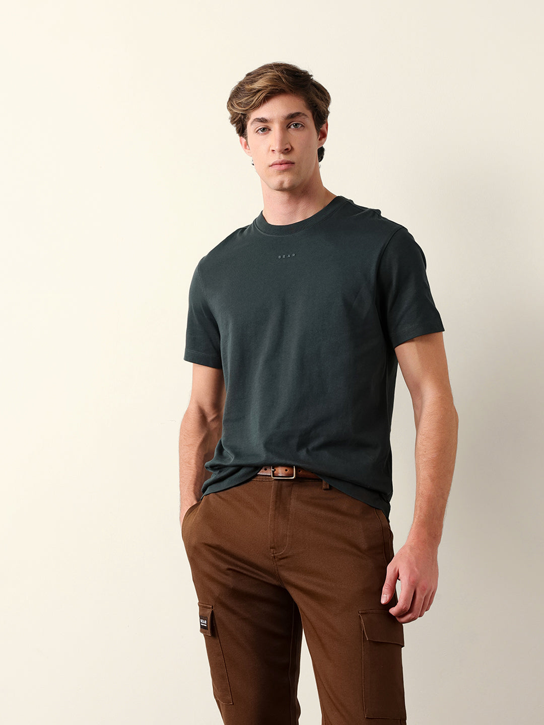 Men Pure Cotton Solid Round Neck Tshirt