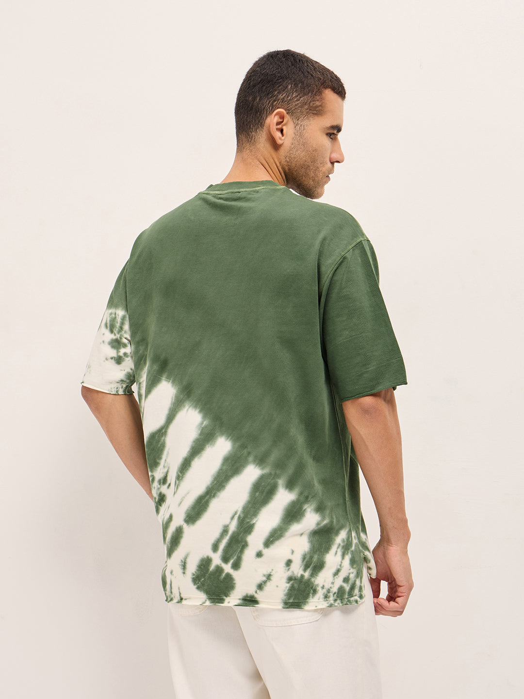 Men Green Tie-Dye Oversized Crew Neck T-shirt