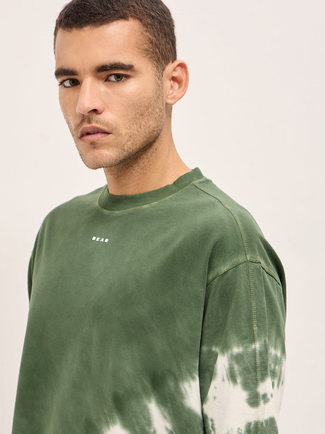 Men Green Tie-Dye Oversized Crew Neck T-shirt