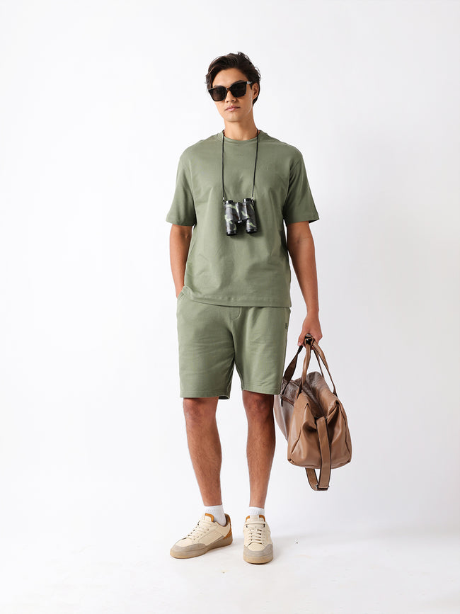 Men Green Solid Cotton Crew Neck T-Shirt