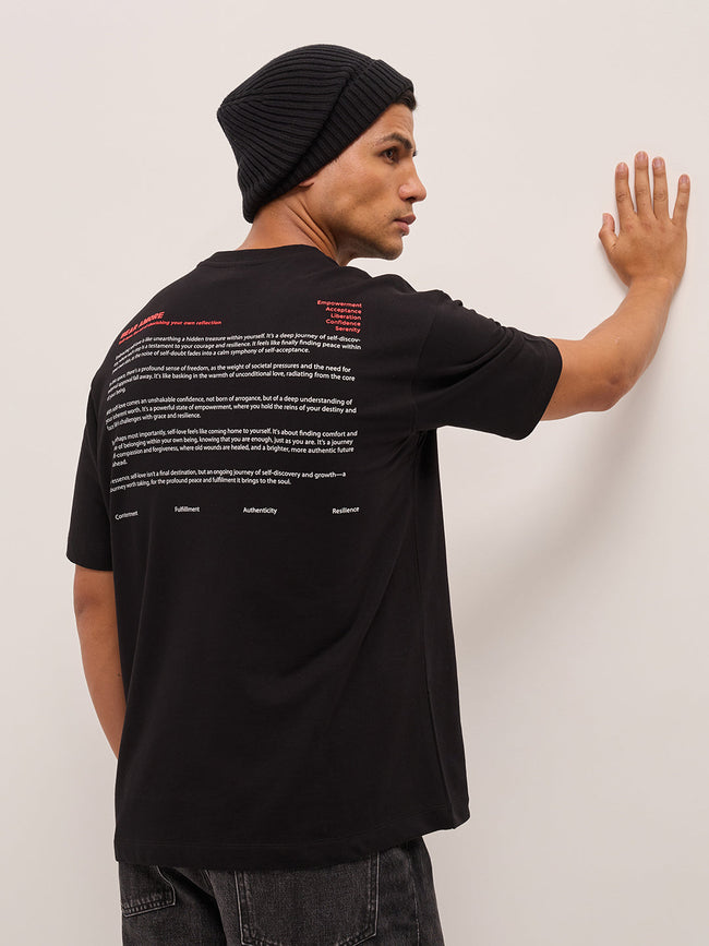 Men Black Oversize Graphic Printed Crew Neck T-shirt