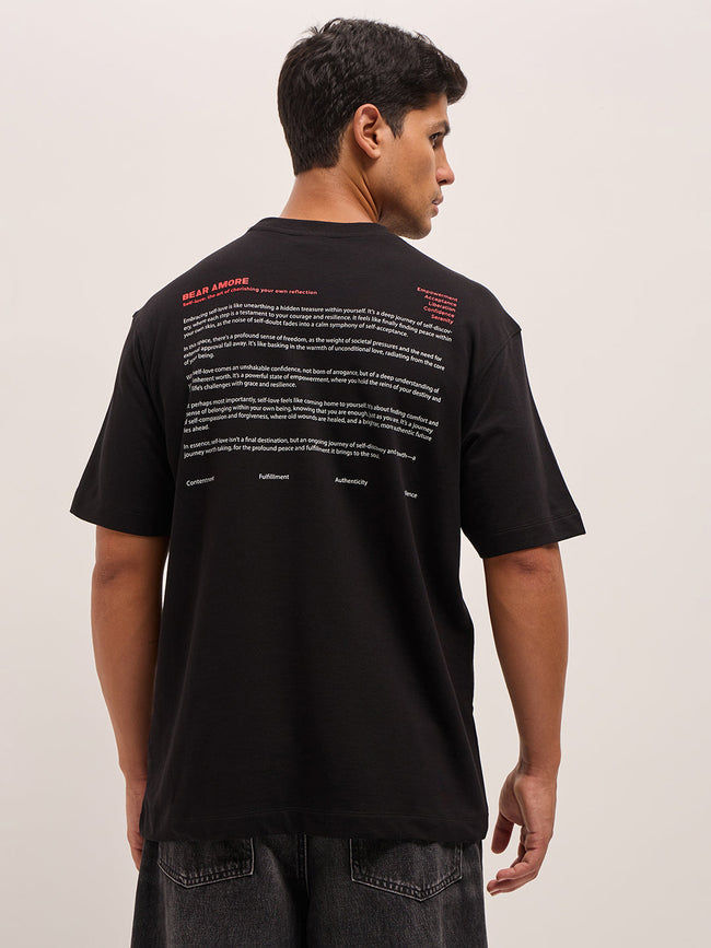 Men Black Oversize Graphic Printed Crew Neck T-shirt