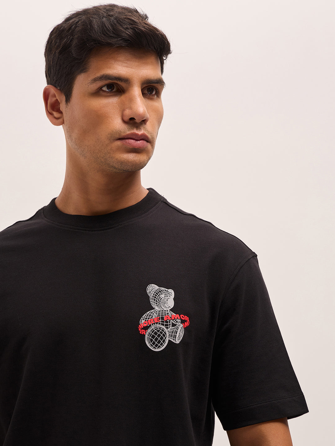 Men Black Oversize Graphic Printed Crew Neck T-shirt