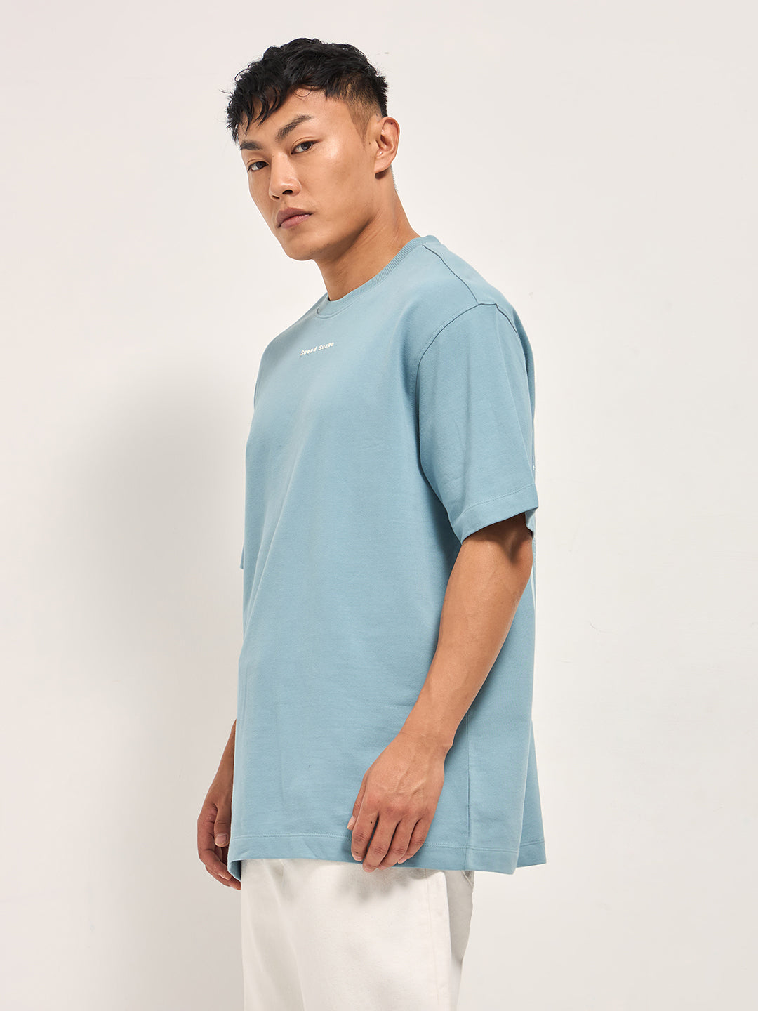 Men Wave Graphic Back Print Oversized Crew Neck T-Shirt